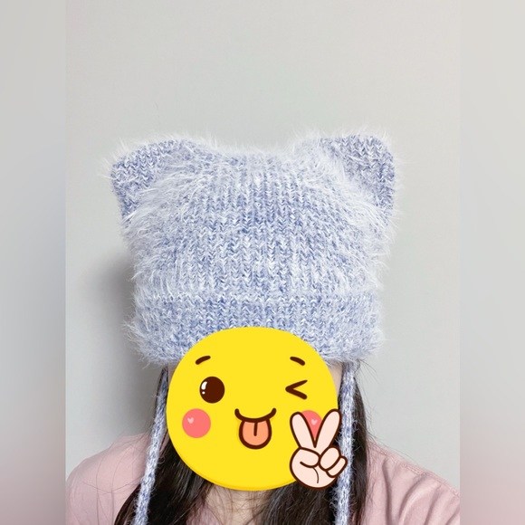Fuzzy Wool Blend Cat Ear Beanie with Pom Pom - Picture 2 of 6